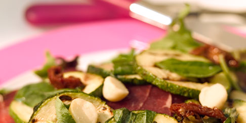 Carpaccio with marinated courgette and macadamias