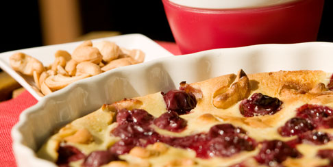 Cashew clafoutis with cherries