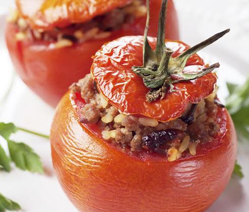 Tomatoes stuffed with Brazil nuts and rice